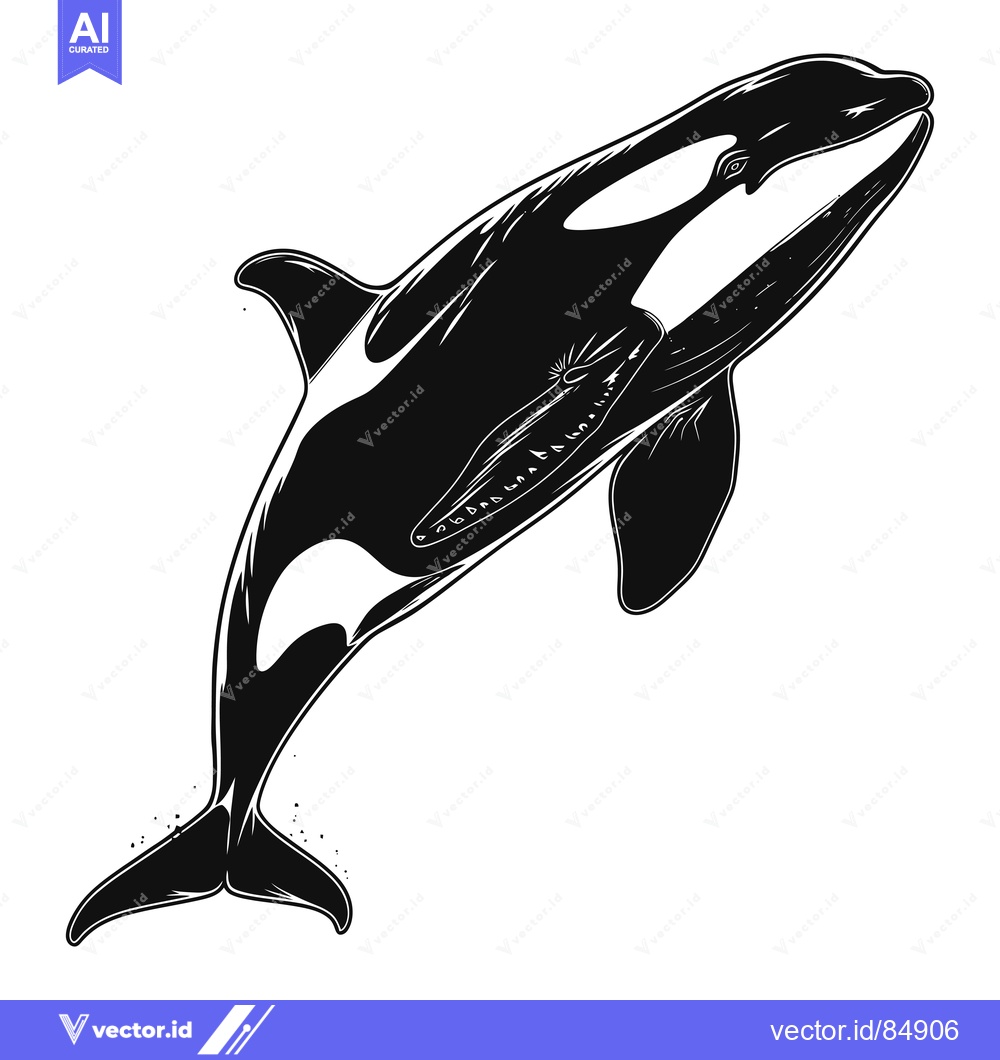 Premium Vector dari Black and White Illustration of a Leaping Orca Whale