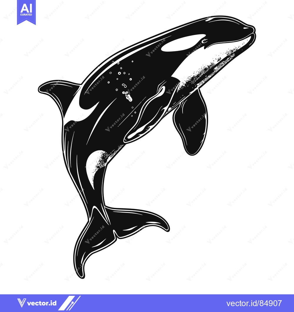 Premium Vector dari Black and White Illustration of an Orca Leaping Out of the Water