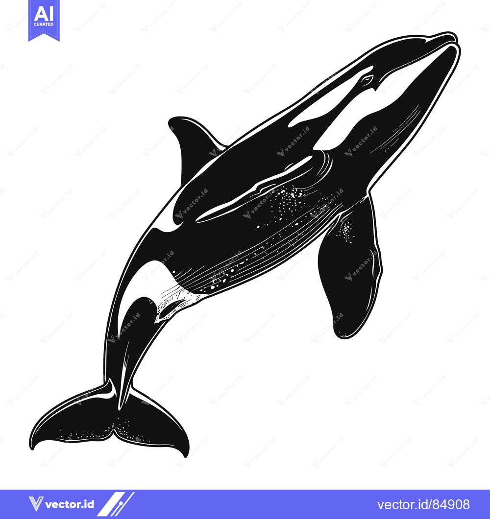 Premium Vector of Black and White Silhouette of an Orca Jumping Out of the Water