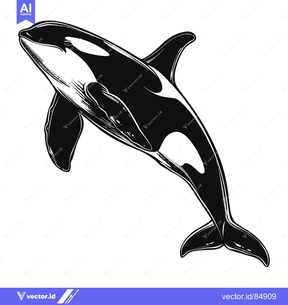 Premium Vector dari Black and White Illustration of a Leaping Orca