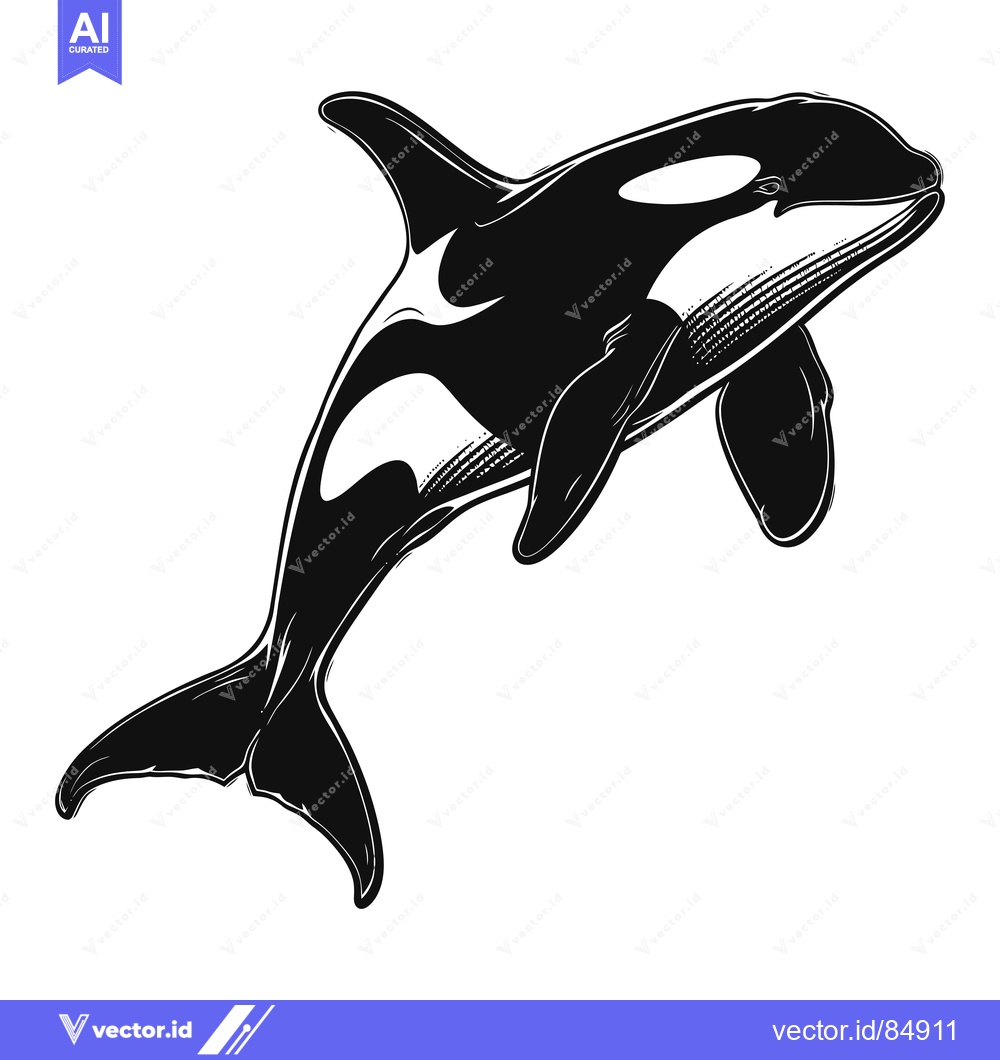 Premium Vector dari Black and White Illustration of an Orca Whale Leaping