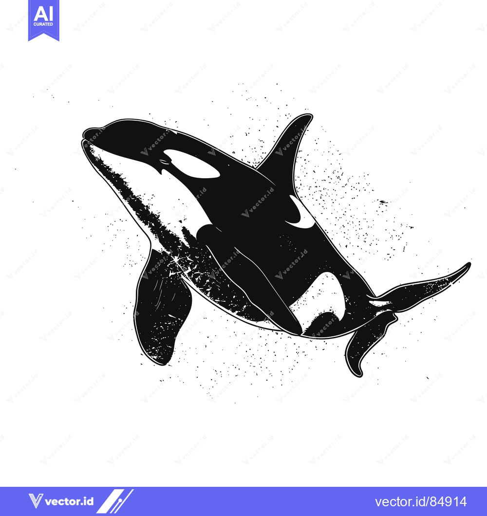 Premium Vector of Black and White Silhouette of an Orca Jumping Out of the Water