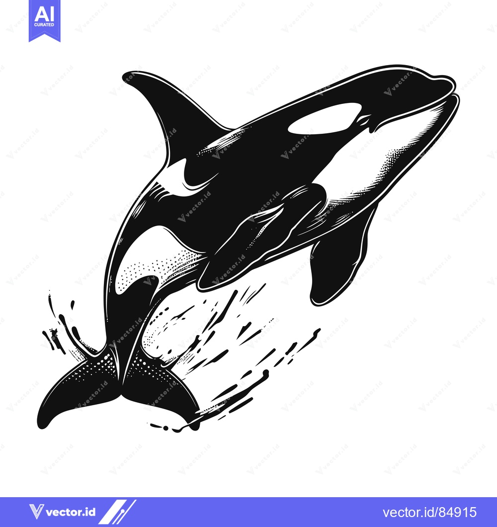 Premium Vector of Black and White Illustration of an Orca Leaping Out of the Water