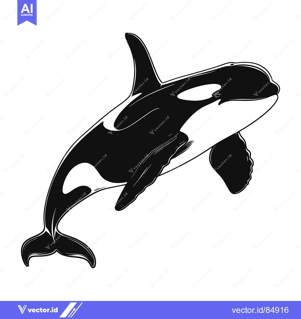 Premium Vector of Black and white silhouette of an orca leaping out of the water