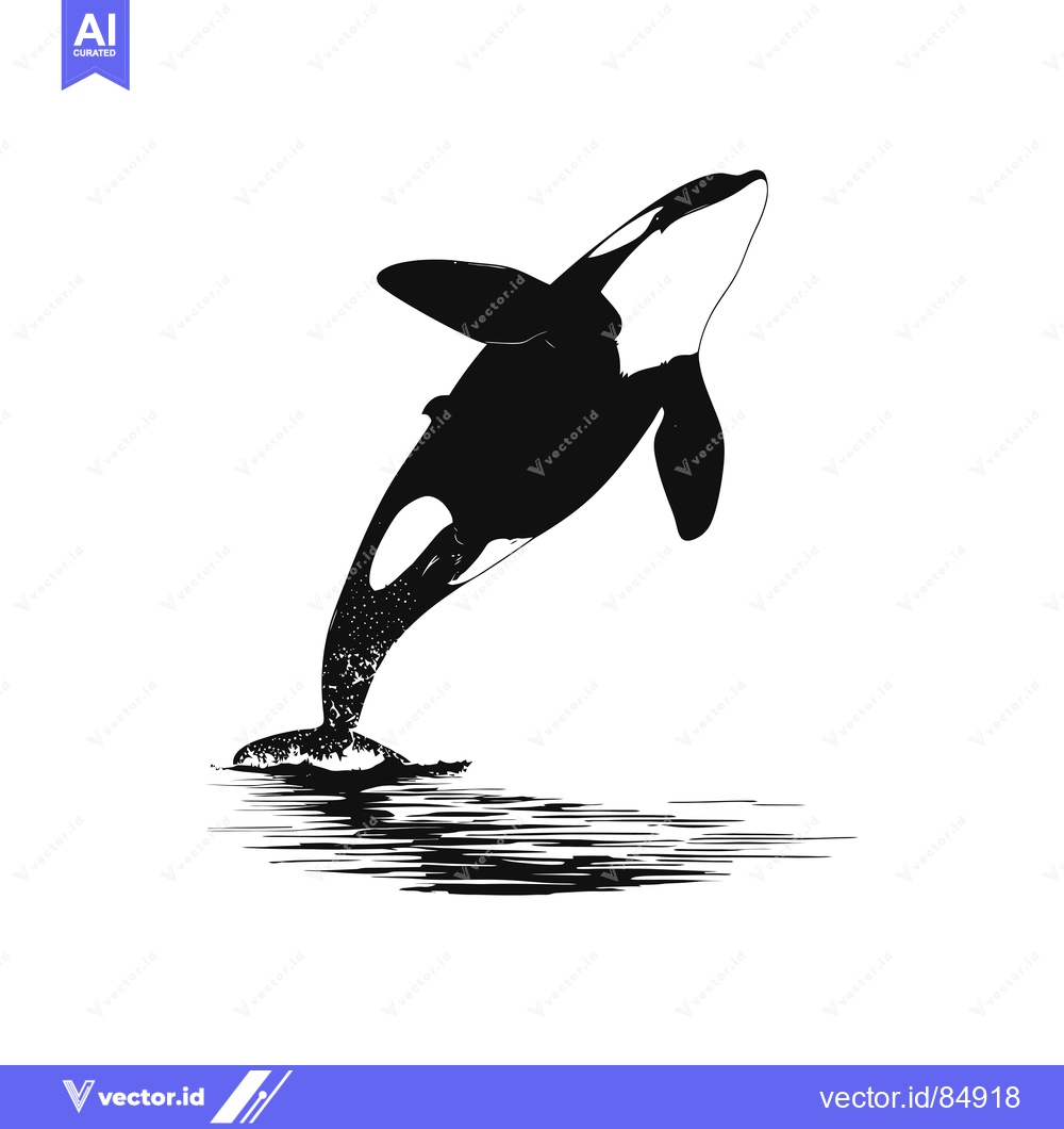 Premium Vector dari Black and white silhouette of an orca jumping out of the water