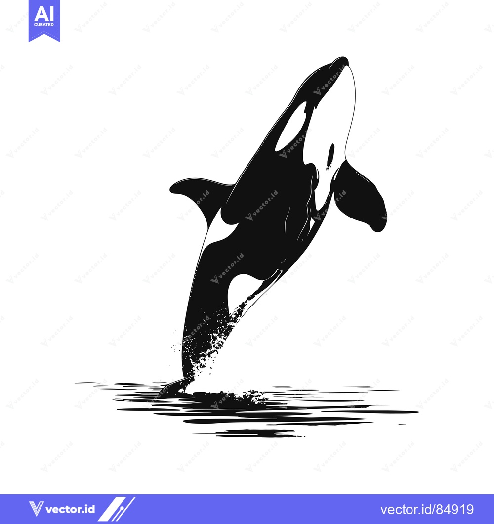 Premium Vector of Black and White Silhouette of an Orca Jumping Out of the Water
