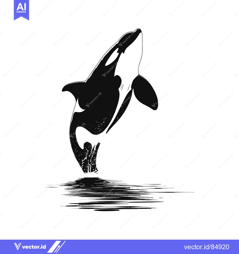 Premium Vector of Black and White Silhouette of an Orca Jumping Out of the Water