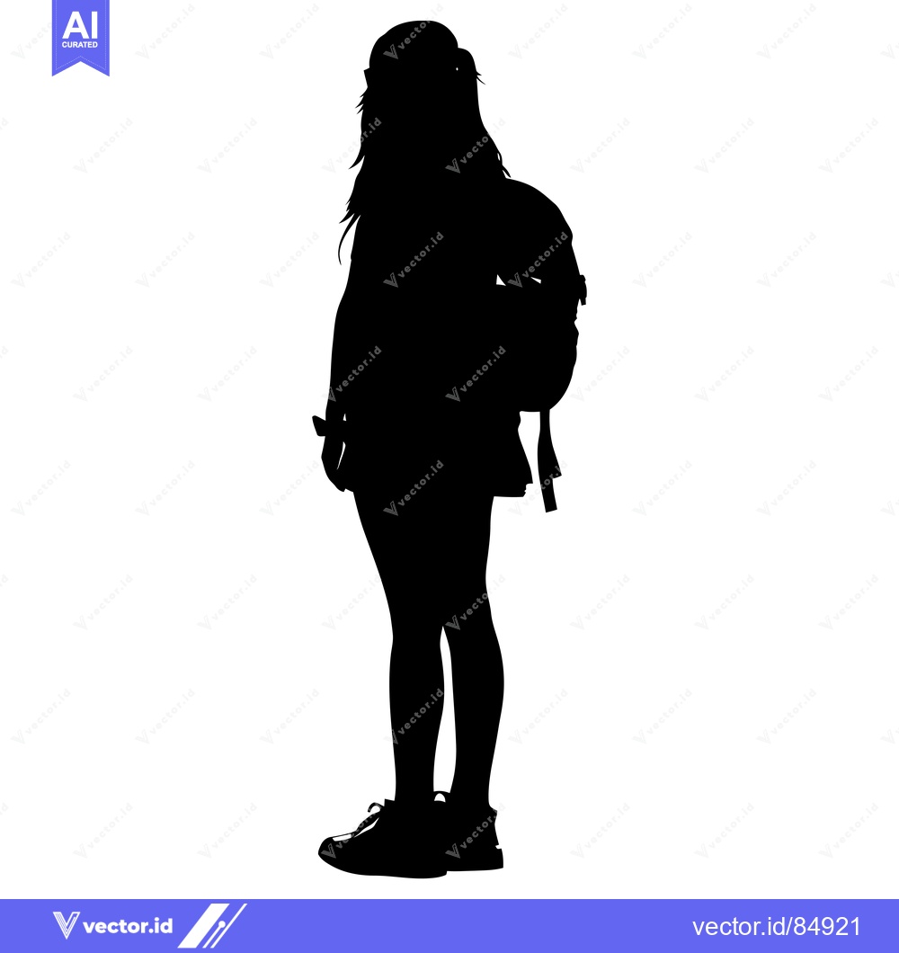 Premium Vector of Silhouette of a young girl wearing a backpack and sneakers