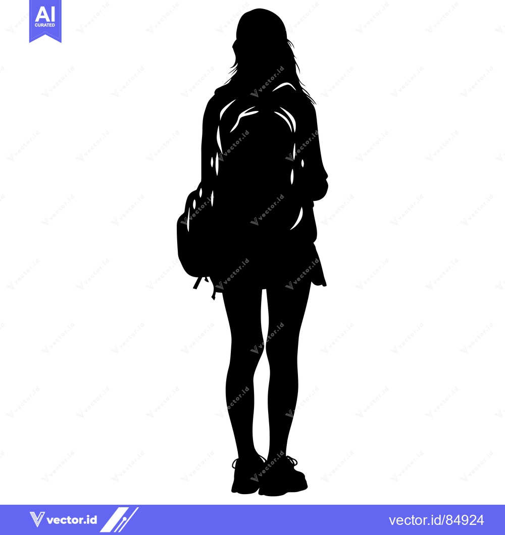 Premium Vector of Silhouette of a Woman with Backpack and Long Hair