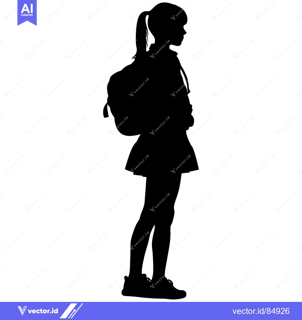 Premium Vector dari Silhouette of a Schoolgirl with a Backpack