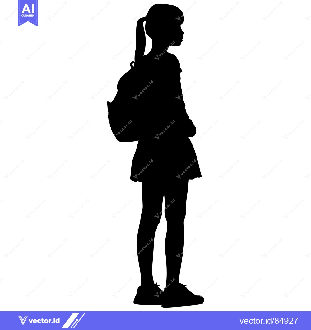 Premium Vector of Silhouette of a girl wearing a backpack standing sideways