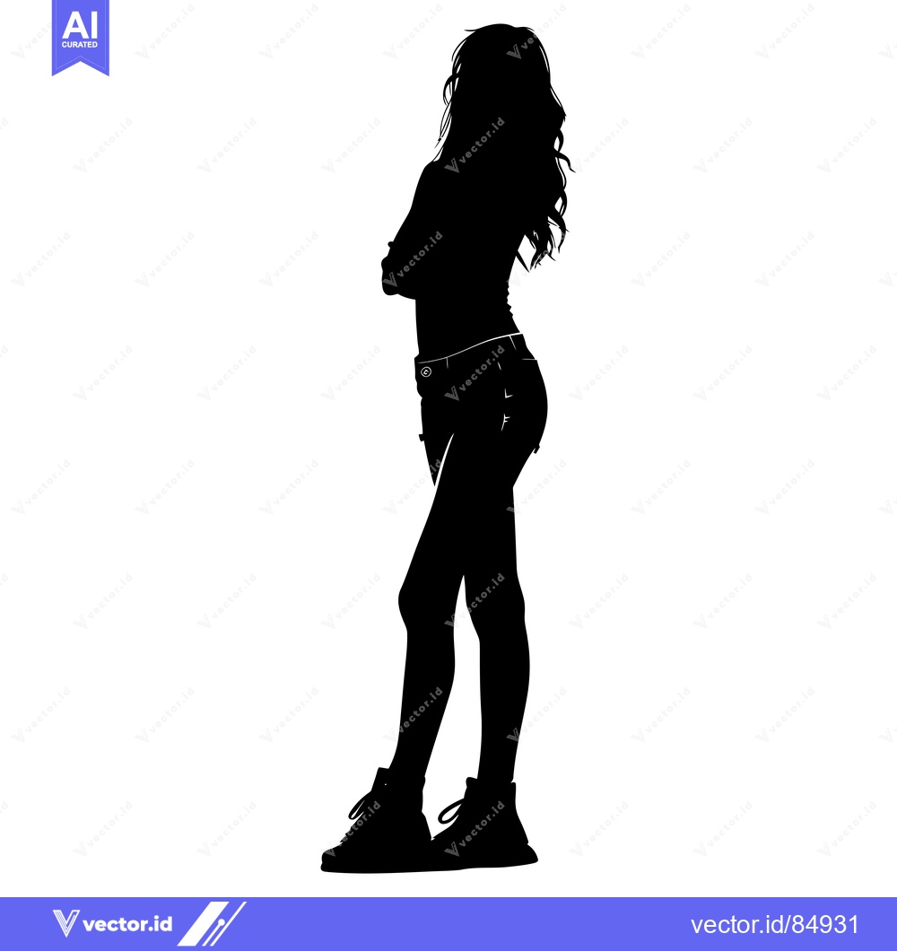 Premium Vector dari Silhouette of a Woman in Casual Attire Standing with Arms Crossed
