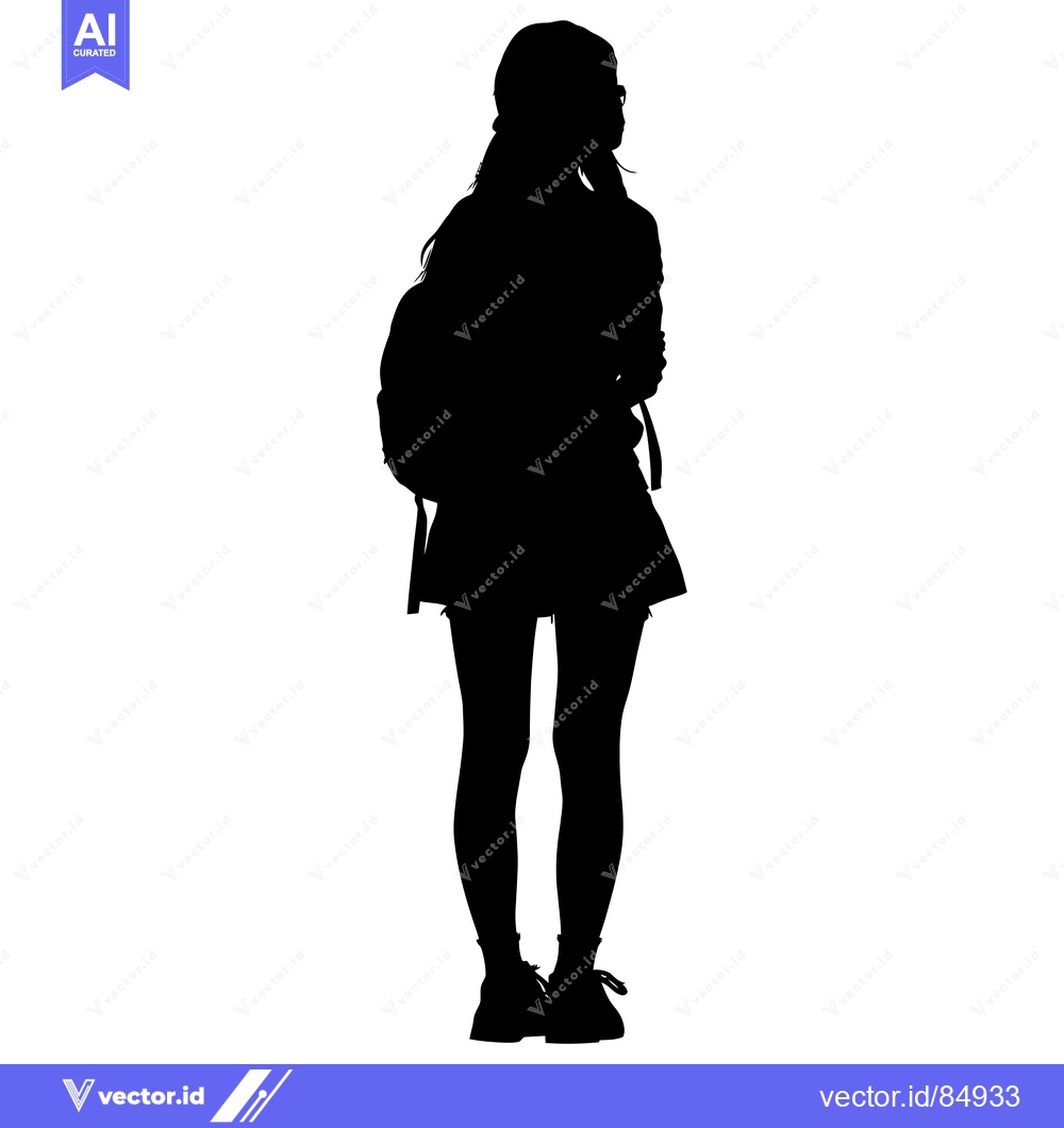 Premium Vector of Silhouette of a Woman Wearing a Backpack and Looking Away
