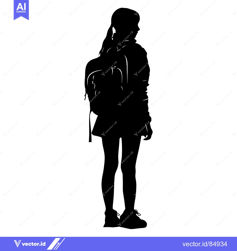 Premium Vector of Silhouette of a girl wearing a backpack and standing
