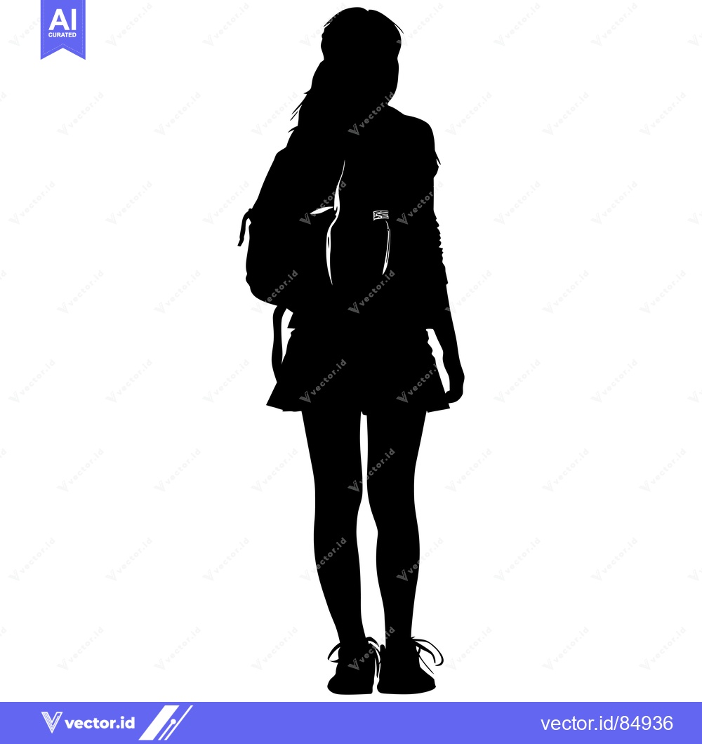 Premium Vector dari Silhouette of a Young Woman Wearing a Backpack