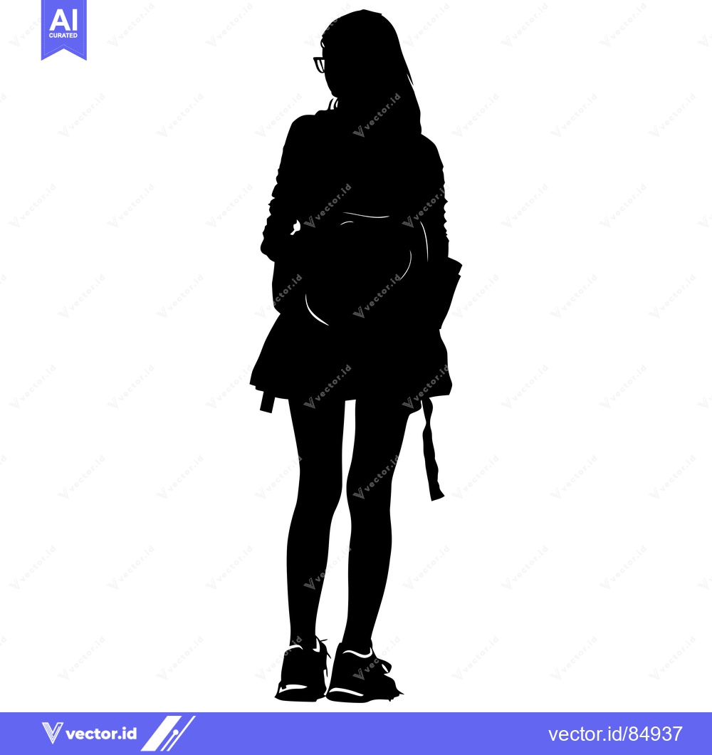 Premium Vector dari Silhouette of a Young Woman with a Backpack