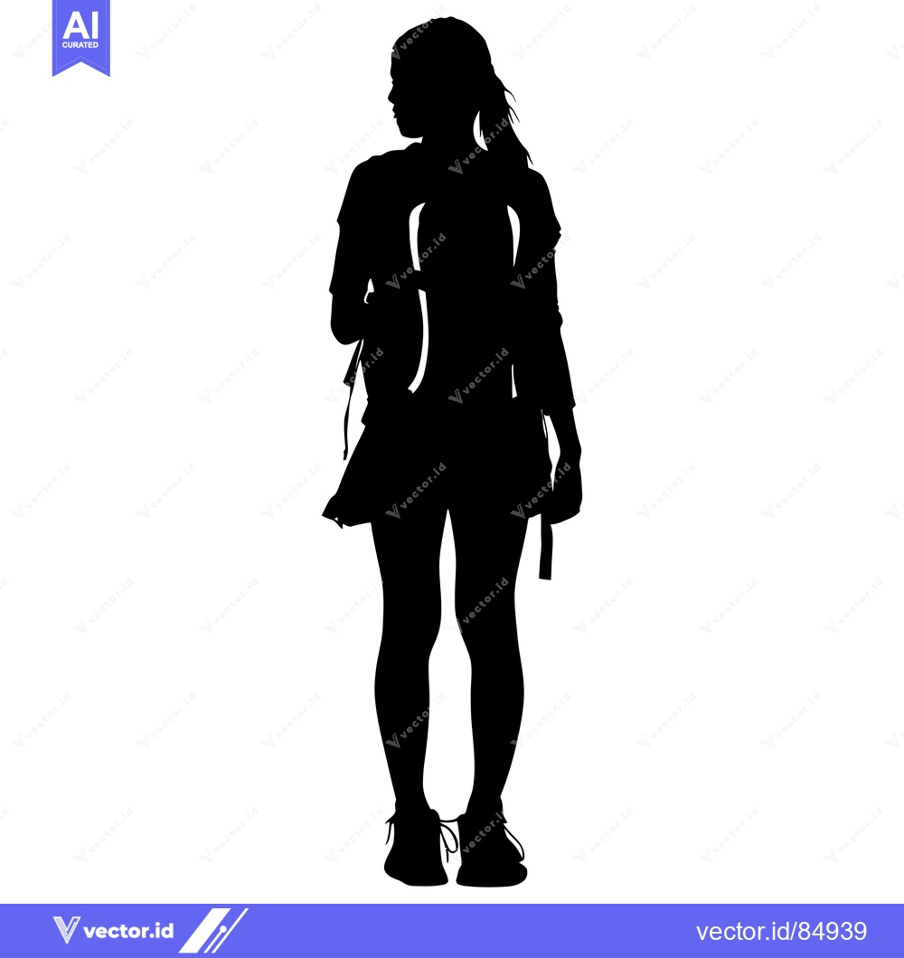Premium Vector of Silhouette of a Woman with Backpack and Long Hair