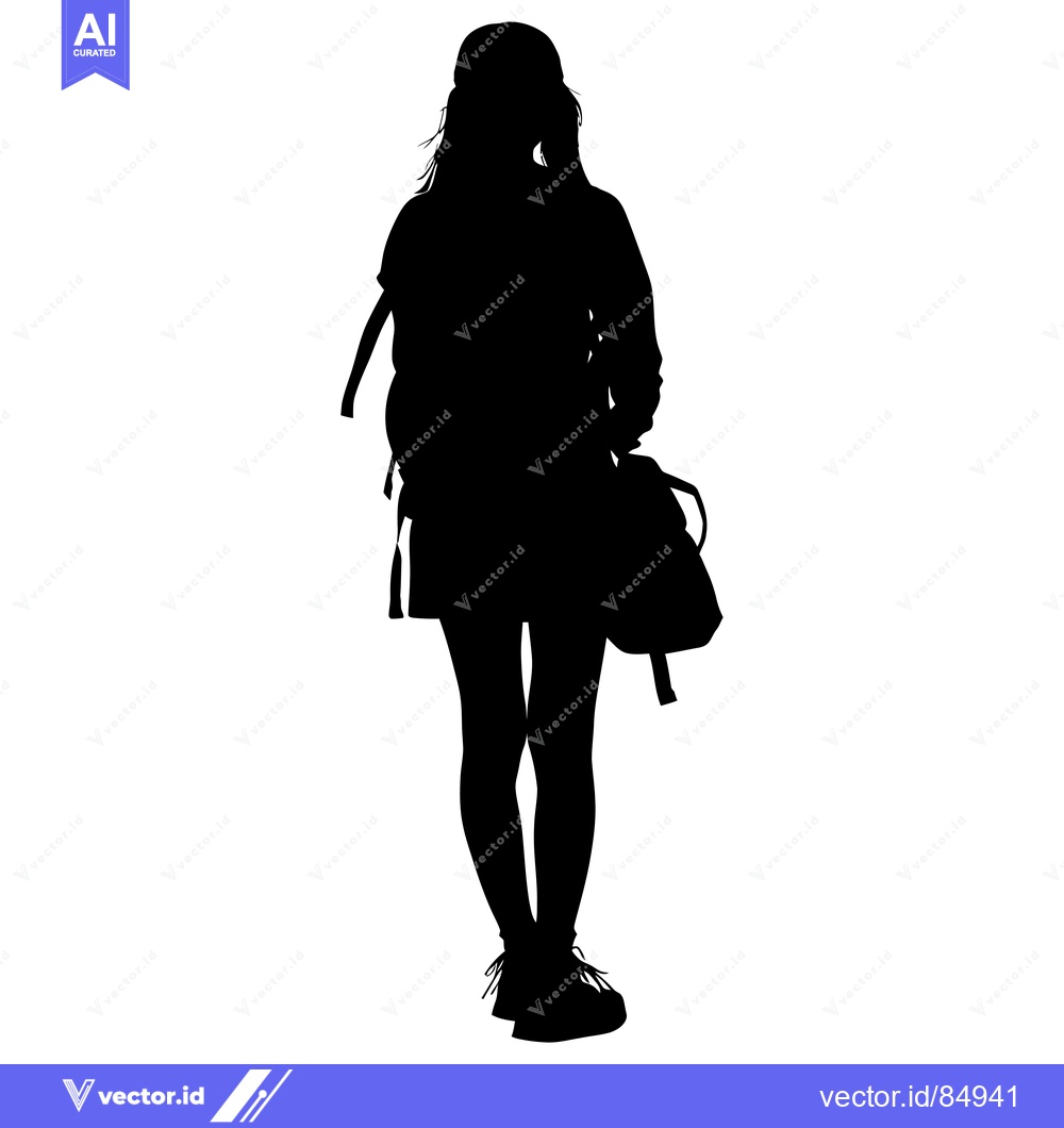 Premium Vector of Silhouette of a Woman with a Backpack and a Bag