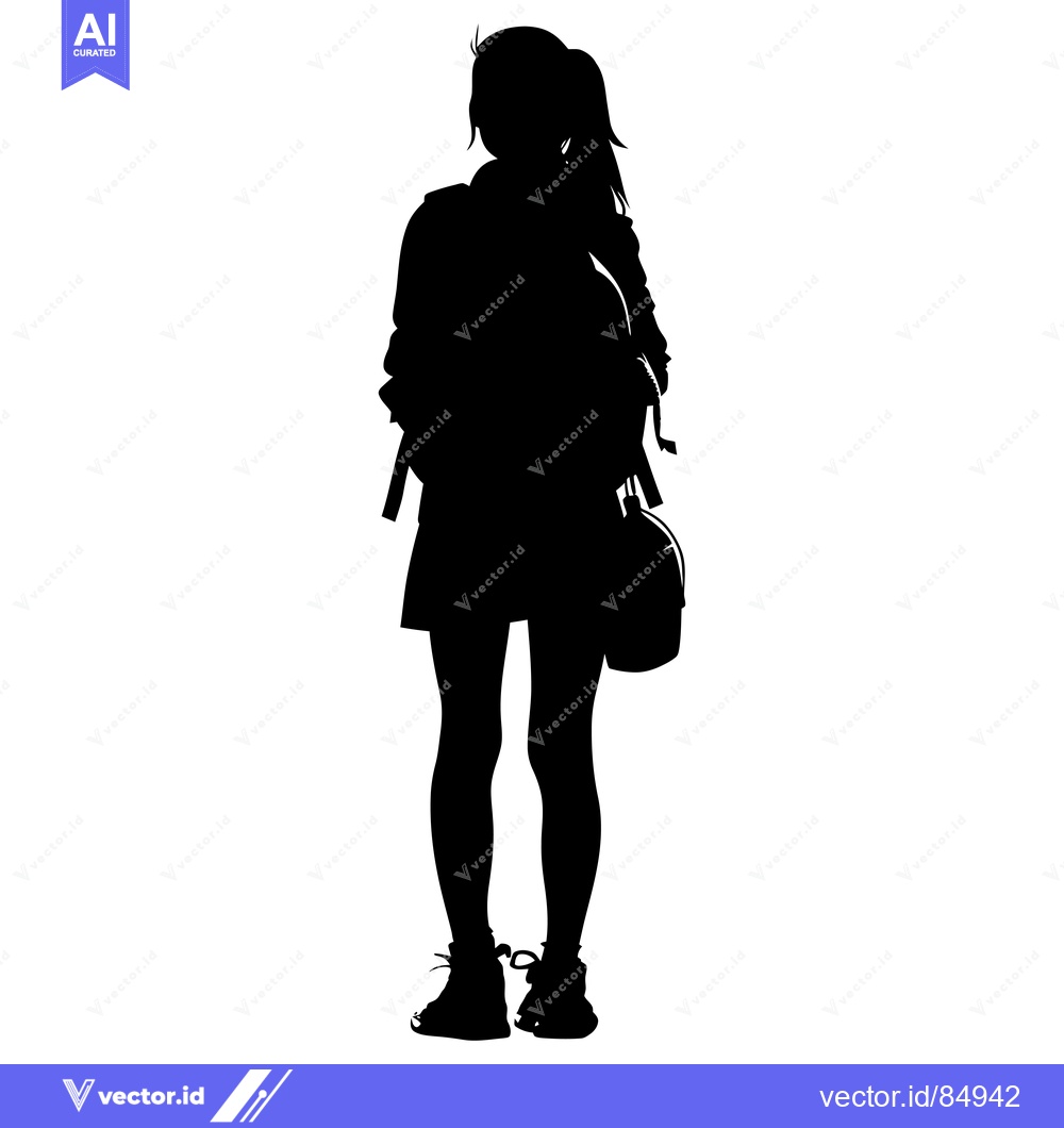 Premium Vector of Silhouette of a girl with a backpack and a bag