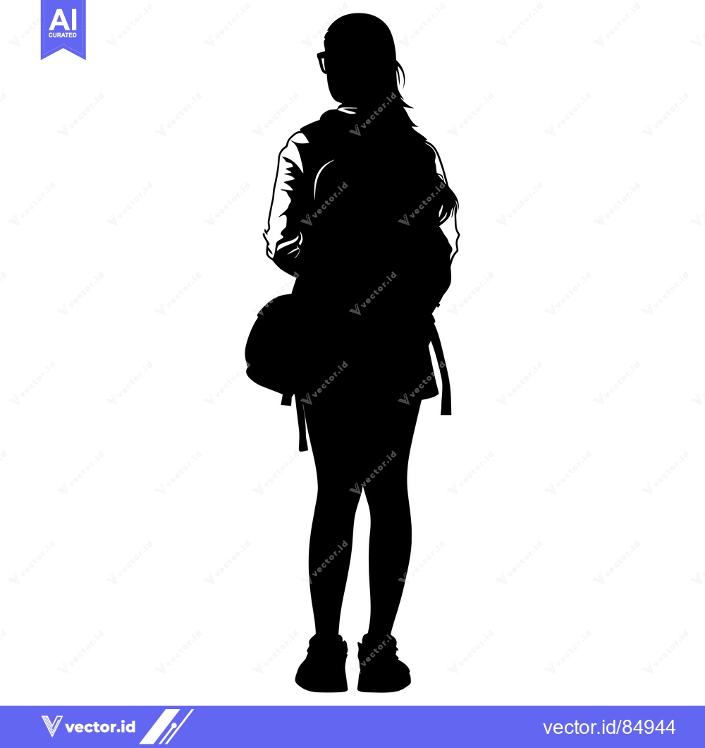 Premium Vector dari Silhouette of a Woman Wearing a Backpack and Glasses