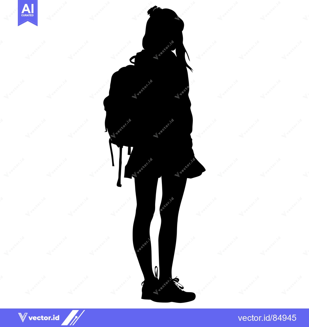 Premium Vector of Silhouette of a Girl with a Backpack