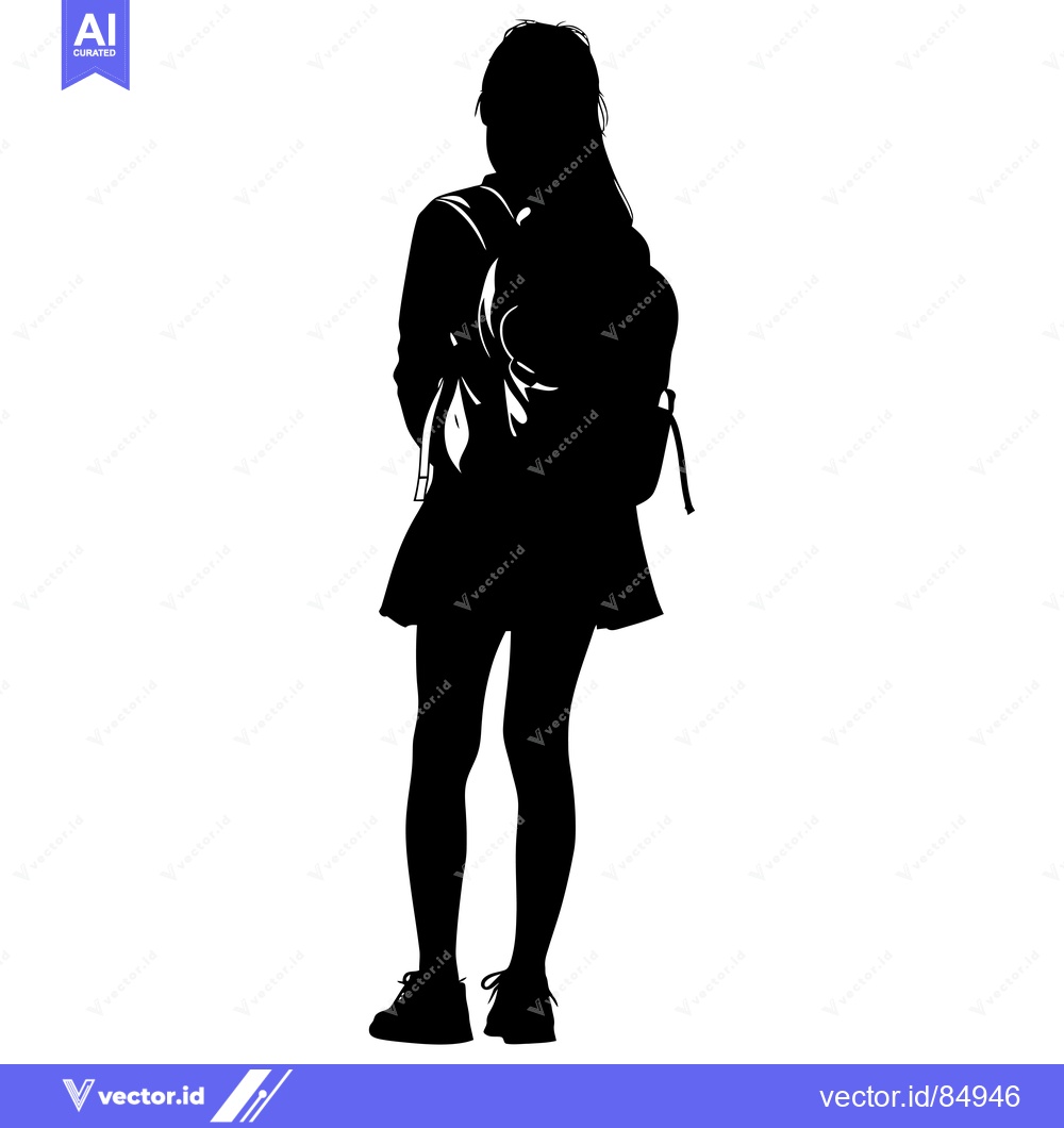 Premium Vector dari Silhouette of a Girl with a Backpack Standing Backwards
