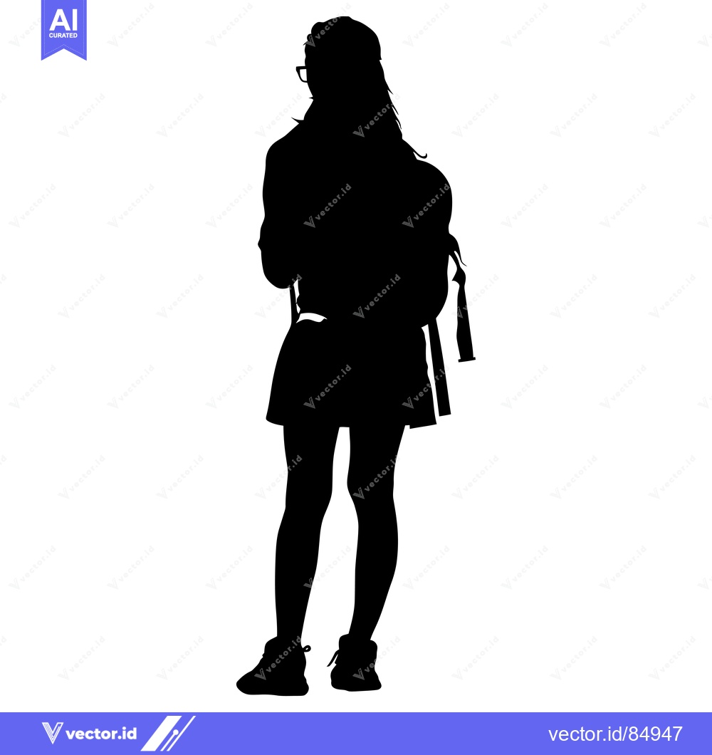 Premium Vector dari Silhouette of a woman in a skirt wearing glasses and carrying a backpa
