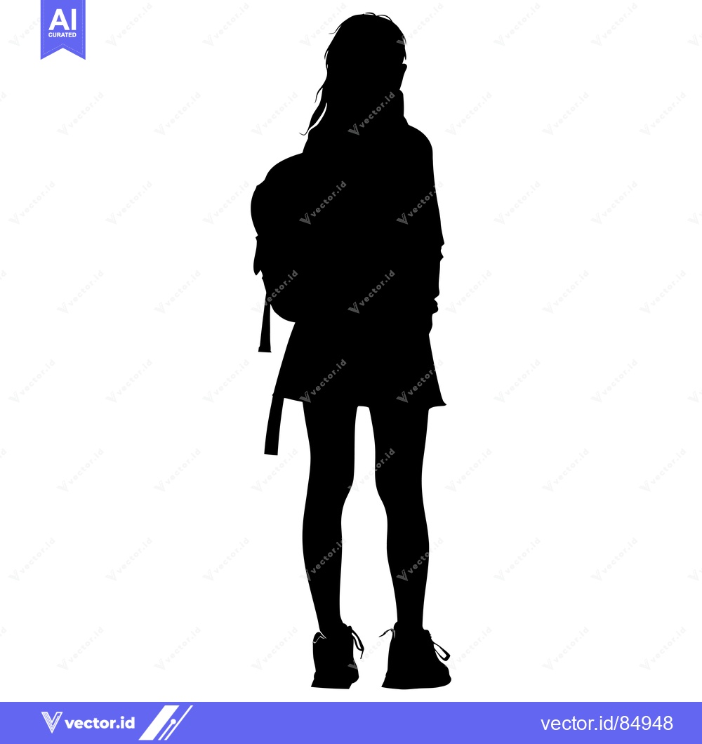 Premium Vector dari Silhouette of a girl with a backpack standing facing forward