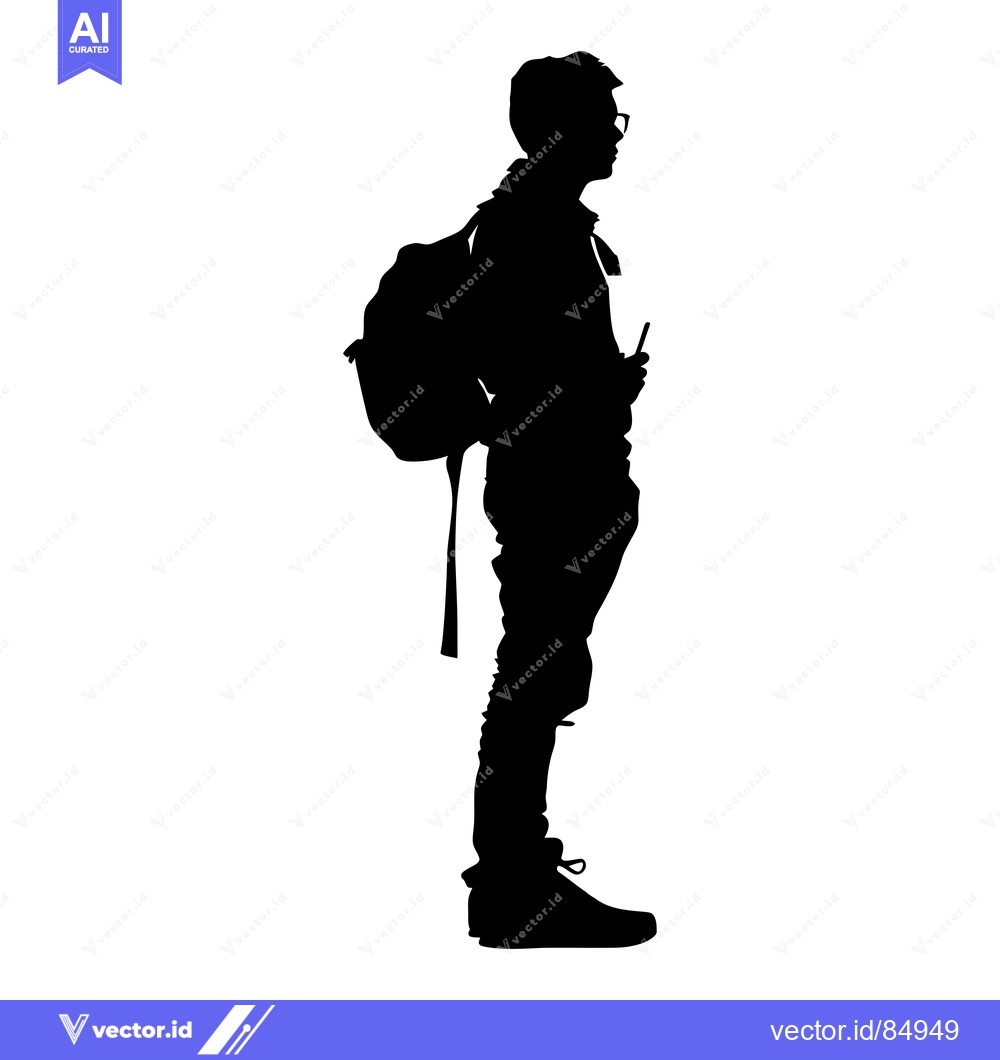 Premium Vector dari Silhouette of a Person with a Backpack and Phone