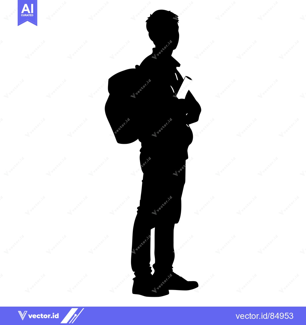 Premium Vector dari Silhouette of a Person with a Backpack and Holding a Book