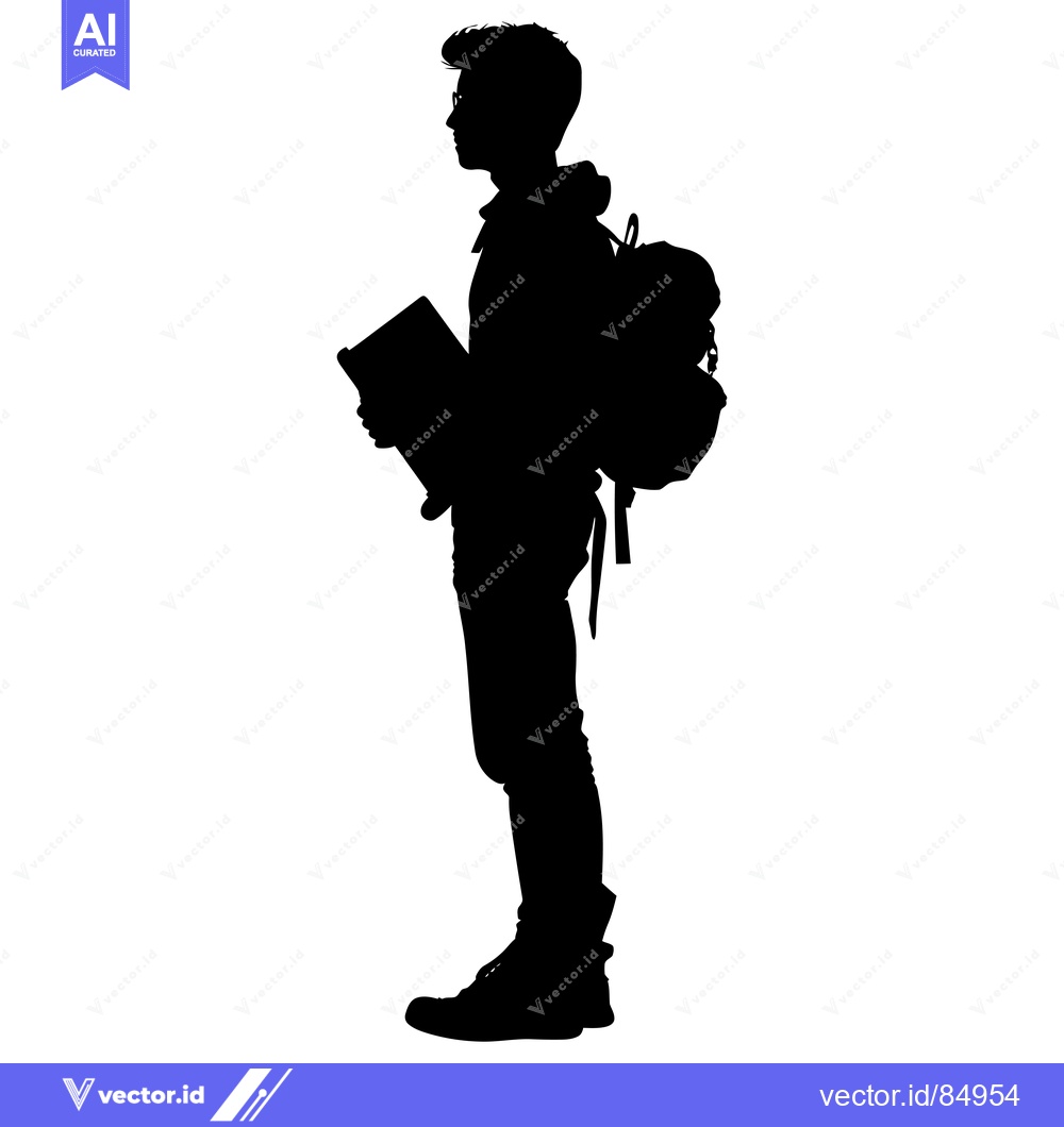Premium Vector dari Silhouette of a young man with a backpack and a book