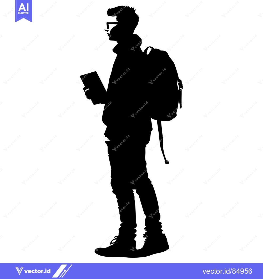 Premium Vector dari Silhouette of a young man with a backpack holding a book