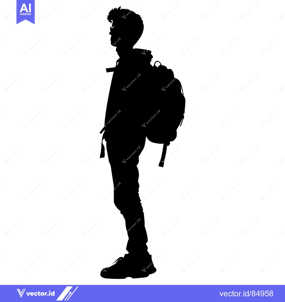 Premium Vector dari Silhouette of a Young Man with a Backpack