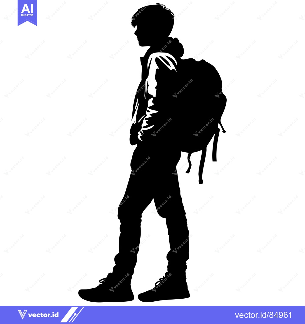 Premium Vector of Silhouette of a Young Person with a Backpack