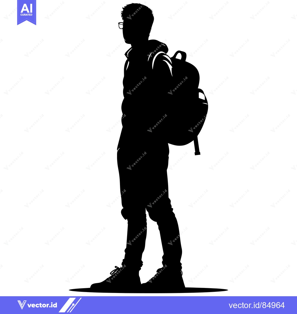 Premium Vector dari Silhouette of a Person Wearing Glasses and a Backpack