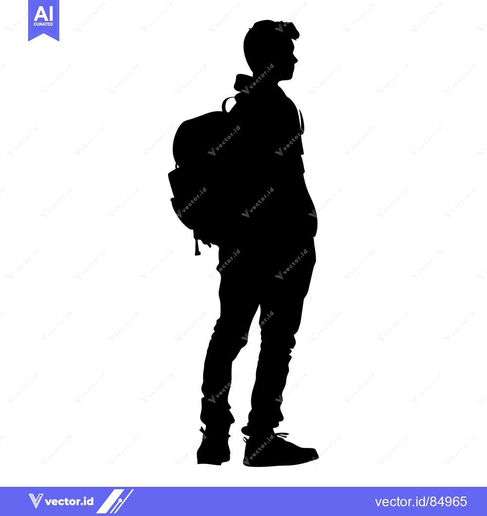 Premium Vector of Silhouette of a Young Man with Backpack