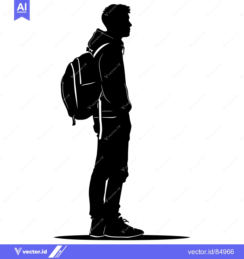 Premium Vector dari Silhouette of a Young Man with Backpack Standing