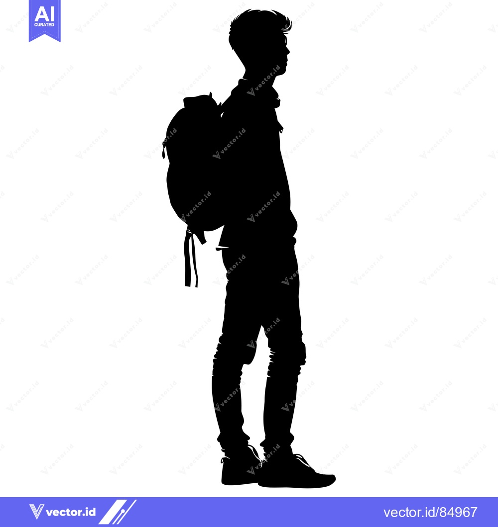 Premium Vector of Silhouette of a young man with a backpack