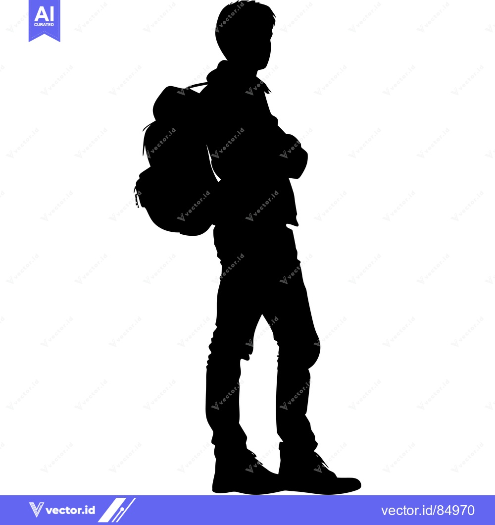 Premium Vector dari Silhouette of a Person with a Backpack Standing with Arms Crossed