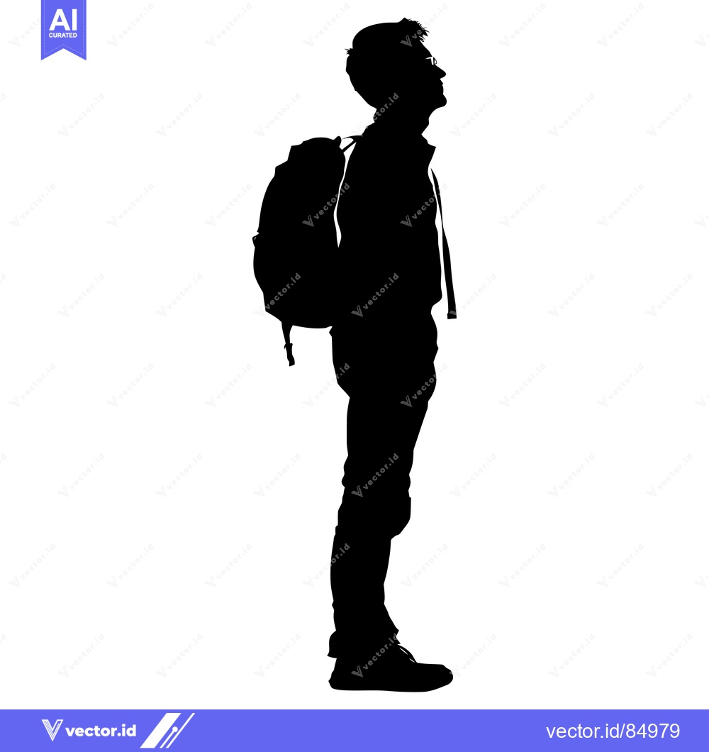 Premium Vector of Silhouette of a Man with a Backpack Looking Up