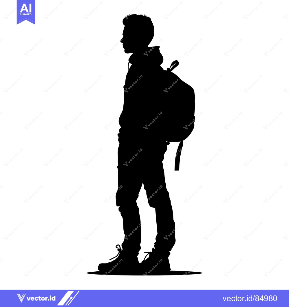 Premium Vector dari Silhouette of a young man with a backpack standing