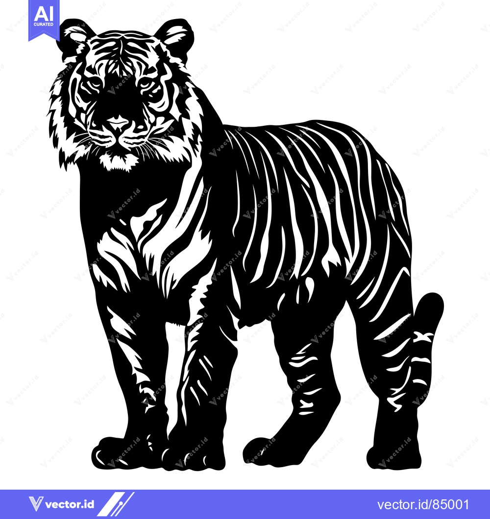 Premium Vector dari Black and White Silhouette of a Standing Tiger