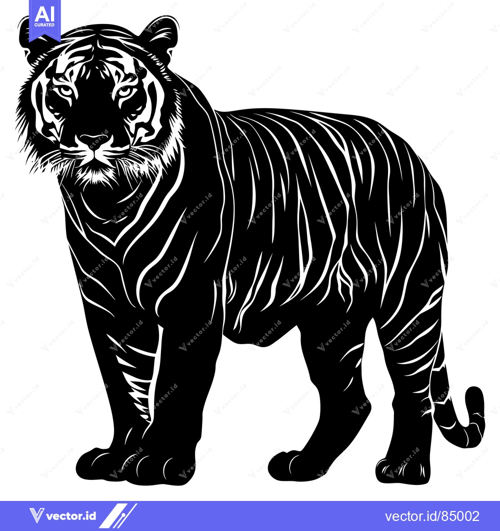 Premium Vector of Black and White Silhouette of a Tiger Standing