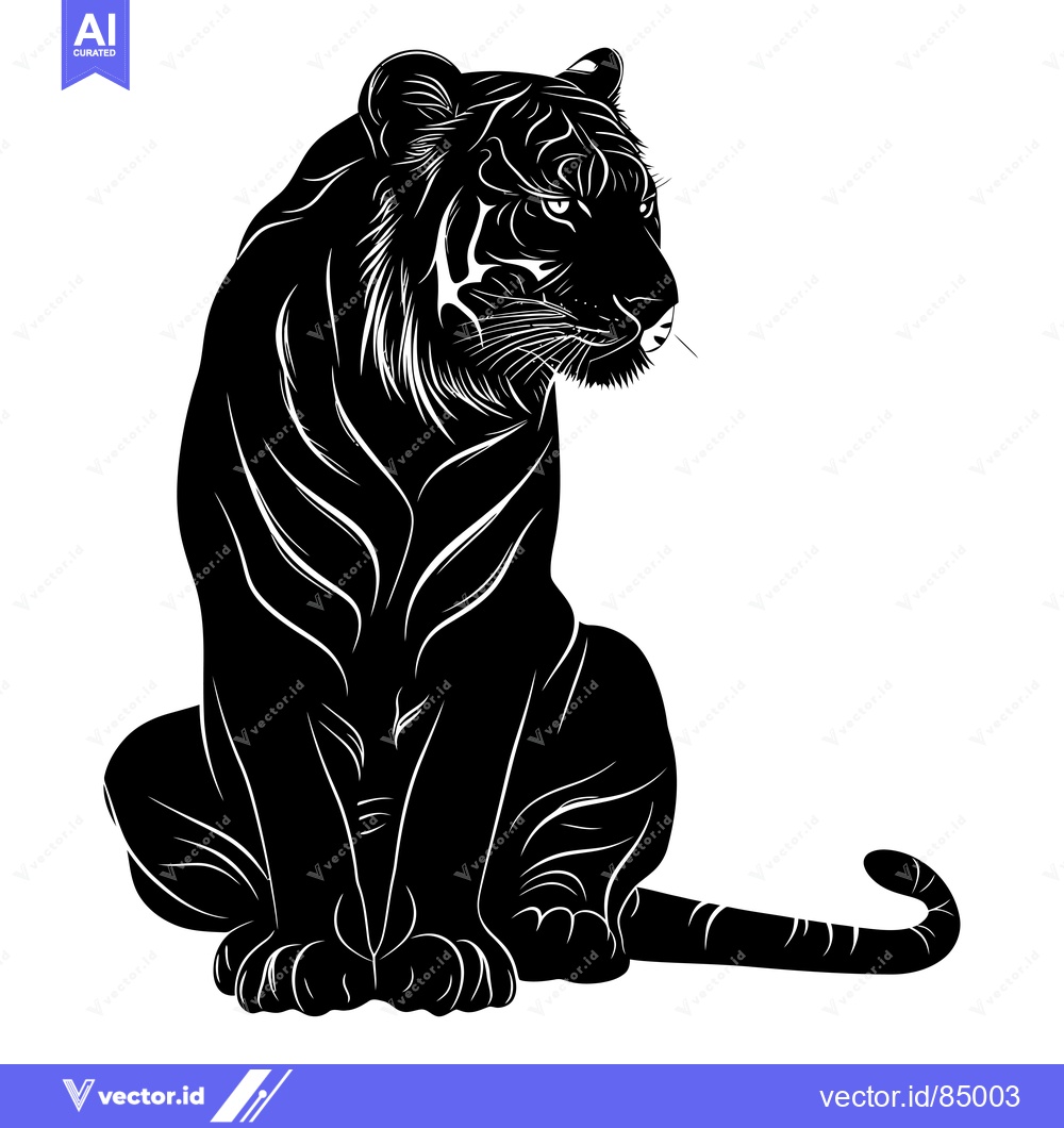 Premium Vector of A Black and White Silhouette of a Sitting Tiger