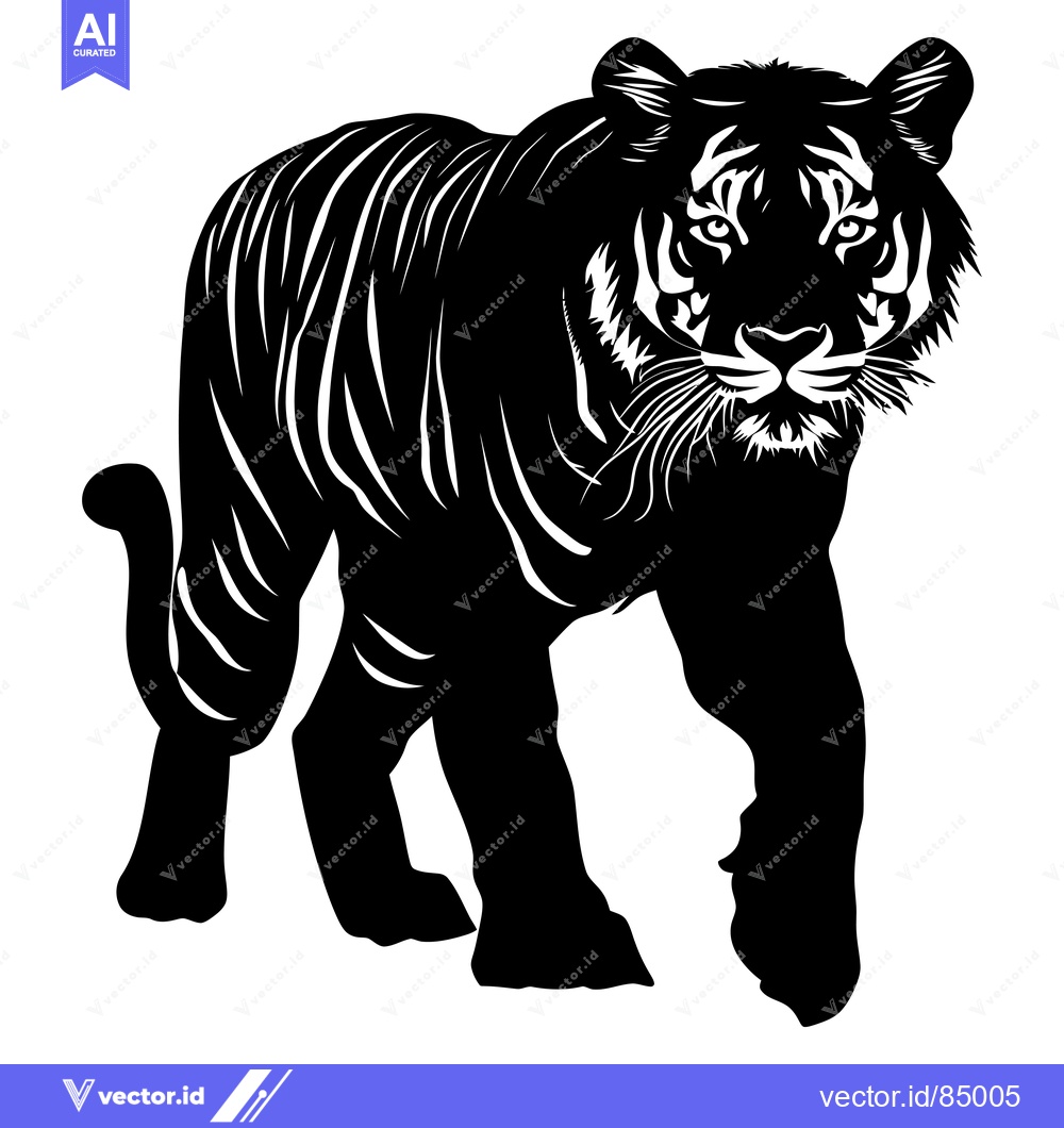 Premium Vector of Black and White Silhouette of a Tiger Walking