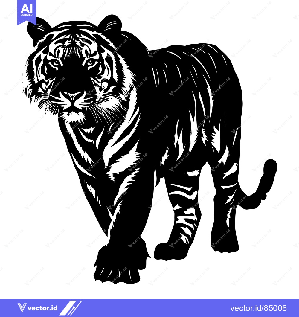 Premium Vector of Black and White Silhouette of a Tiger Walking