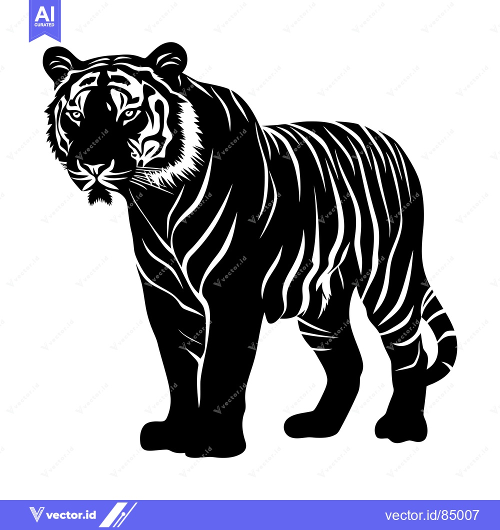 Premium Vector of Black and White Silhouette of a Standing Tiger