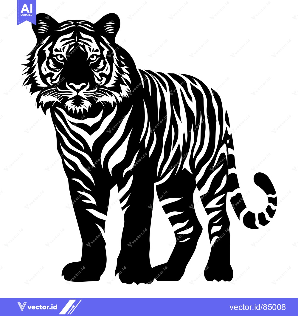Premium Vector dari Black and White Silhouette of a Standing Tiger