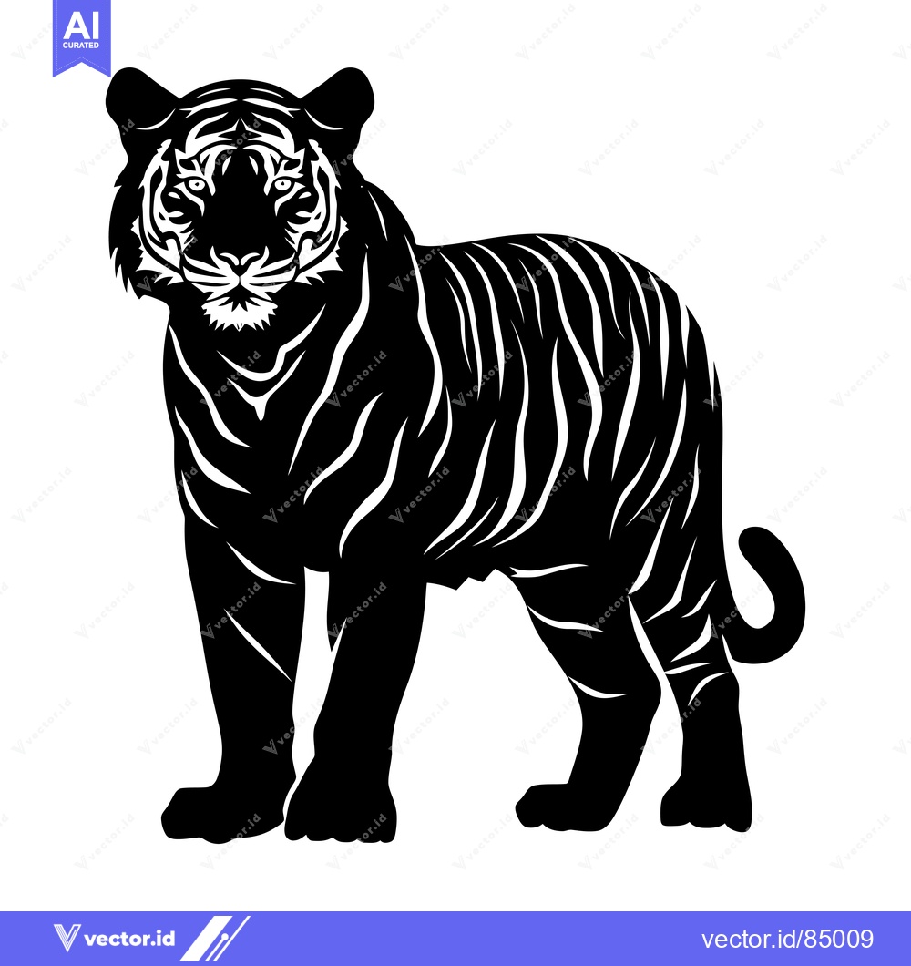 Premium Vector of Black and White Silhouette of a Tiger Standing