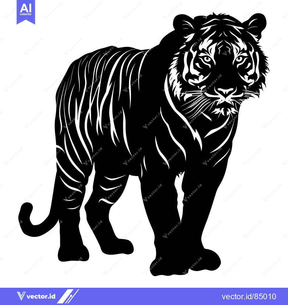 Premium Vector of Black and White Silhouette of a Tiger Standing